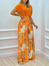 Load image into Gallery viewer, Printed Surplice Top and Wide Leg Pants Set