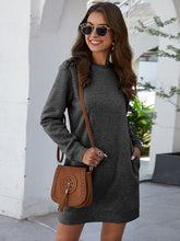 Load image into Gallery viewer, Round Neck Long Sleeve Mini Dress with Pockets