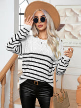Load image into Gallery viewer, Striped Round Neck Cable-Knit Sweater
