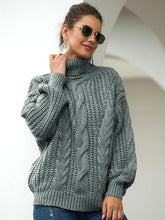 Load image into Gallery viewer, Turtleneck Cable-Knit Dropped Shoulder Sweater