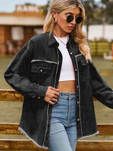 Load image into Gallery viewer, Button Up Collared Neck Raw Hem Denim Top