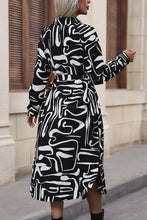 Load image into Gallery viewer, Printed Tie Front Collared Neck Slit Shirt Dress