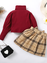 Load image into Gallery viewer, Baby Girl Turtle Neck Long Sleeve Ribbed Top and Plaid Skirt Set