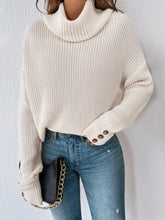 Load image into Gallery viewer, Decorative Button Turtleneck Dropped Shoulder Sweater