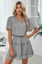 Load image into Gallery viewer, Tie Neck Frill Trim Short Sleeve Mini Dress