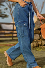 Load image into Gallery viewer, Loose Fit Drawstring Jeans with Pocket