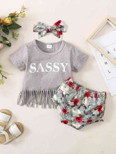 Load image into Gallery viewer, Baby Girl Fringe Detail SASSY Graphic T-Shirt and Floral Print Shorts Set