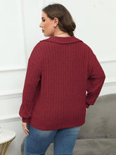 Load image into Gallery viewer, Plus Size Ribbed Collared Neck Long Sleeve Blouse