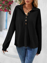 Load image into Gallery viewer, Half Button Collared Neck Long Sleeve Top