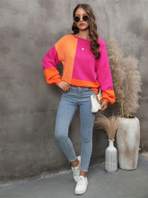 Load image into Gallery viewer, Color Block Round Neck Sweater