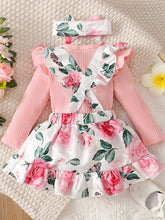 Load image into Gallery viewer, Baby Girl Round Neck Long Sleeve Top and Printed Dress Set