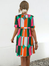 Load image into Gallery viewer, Geometric Frill Round Neck Short Sleeve Dress