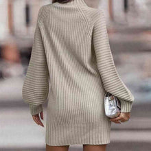 Load image into Gallery viewer, Mock Neck Lantern Sleeve Sweater Dress