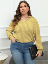 Load image into Gallery viewer, Plus Size Ribbed Collared Neck Long Sleeve Blouse