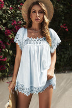 Load image into Gallery viewer, Lace Detail Square Neck Short Sleeve Blouse