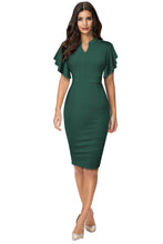 Load image into Gallery viewer, Notched Neck Flutter Sleeve Pencil Dress