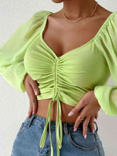 Load image into Gallery viewer, Drawstring Sweetheart Neck Cropped Top