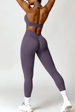 Load image into Gallery viewer, Ruched Halter Neck Bra and Pocketed Leggings Active Set