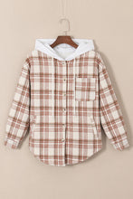 Load image into Gallery viewer, Plaid Drawstring Button Up Long Sleeve Hooded Jacket