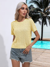 Load image into Gallery viewer, Cable-Knit Round Neck Short Sleeve Knit Top