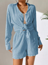 Load image into Gallery viewer, Textured Buttoned Shirt and Shorts Set