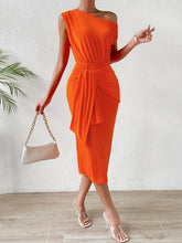 Load image into Gallery viewer, Tie Front Single Shoulder Slit Dress