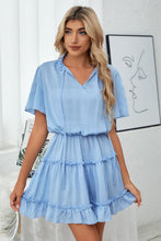 Load image into Gallery viewer, Tie Neck Frill Trim Short Sleeve Mini Dress