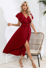 Load image into Gallery viewer, Ruffled Tied V-Neck Midi Dress