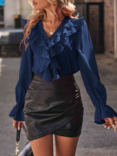 Load image into Gallery viewer, Ruffled V-Neck Flounce Sleeve Shirt