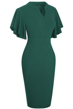Load image into Gallery viewer, Notched Neck Flutter Sleeve Pencil Dress