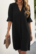 Load image into Gallery viewer, Puff Sleeve Notched Mini Shift Dress