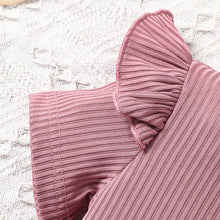 Load image into Gallery viewer, Baby Girl Decorative Button Ribbed Bodysuit and Printed Flare Pants Set