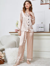 Load image into Gallery viewer, Lapel Collar Long Sleeve Top and Pants Pajama Set