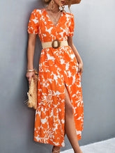 Load image into Gallery viewer, V-Neck Short Sleeve High Slit Midi Dress