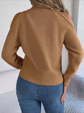 Load image into Gallery viewer, Cable-Knit Turtleneck Cold Shoulder Sweater