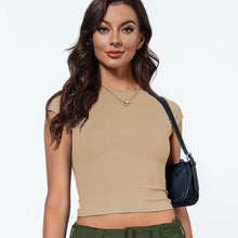 Load image into Gallery viewer, Round Neck Backless Short Sleeve Tee