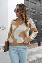 Load image into Gallery viewer, Two-Tone Johnny Collar Dropped Shoulder Pullover Sweater