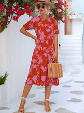 Load image into Gallery viewer, Floral Puff Sleeve Ruffle Hem Midi Dress