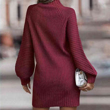 Load image into Gallery viewer, Mock Neck Lantern Sleeve Sweater Dress