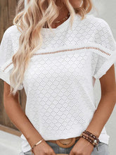 Load image into Gallery viewer, Eyelet Round Neck Short Sleeve Blouse