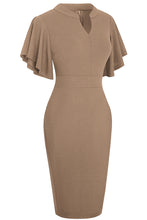 Load image into Gallery viewer, Notched Neck Flutter Sleeve Pencil Dress