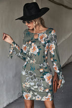 Load image into Gallery viewer, Floral Cutout Tie Cuff Mini Dress