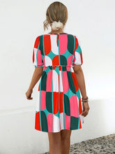 Load image into Gallery viewer, Geometric Frill Round Neck Short Sleeve Dress
