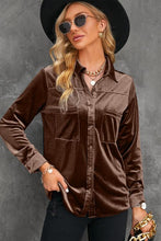 Load image into Gallery viewer, Button Up Collared Neck Long Sleeve Velvet Shirt
