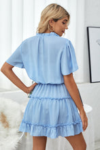 Load image into Gallery viewer, Tie Neck Frill Trim Short Sleeve Mini Dress