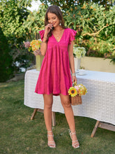 Load image into Gallery viewer, Textured V-Neck Flutter Sleeve Dress