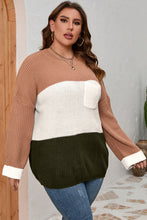 Load image into Gallery viewer, Plus Size Color Block Round Neck Sweater