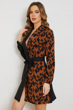 Load image into Gallery viewer, Leopard Color Block Belted Shawl Collar Dress