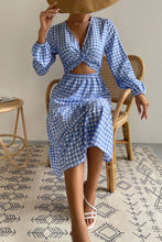 Load image into Gallery viewer, Plaid Cutout Twist Front Midi Dress