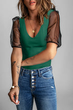 Load image into Gallery viewer, Spliced Mesh Puff Sleeve Blouse
